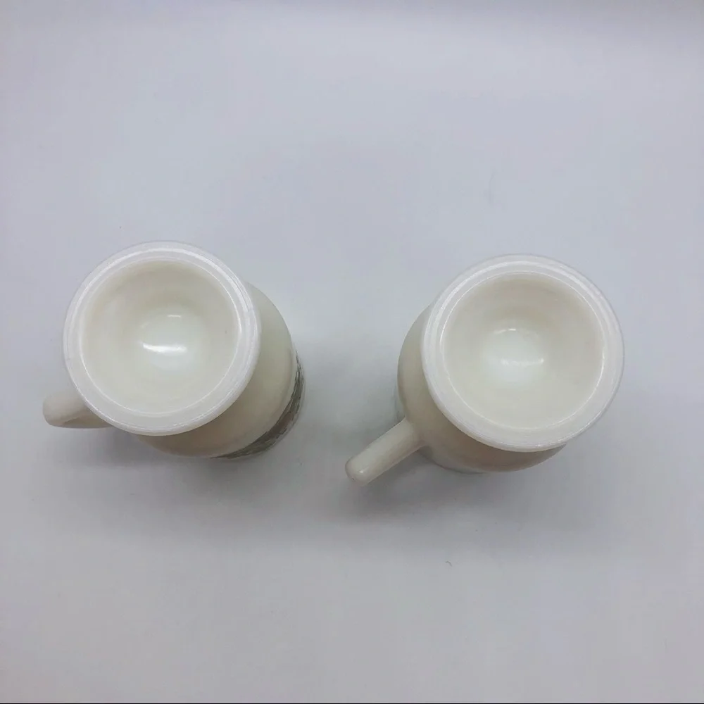 RETRO MUSHROOM PEDESTAL MILK GLASS COFFEE MUGS - SET OF 2